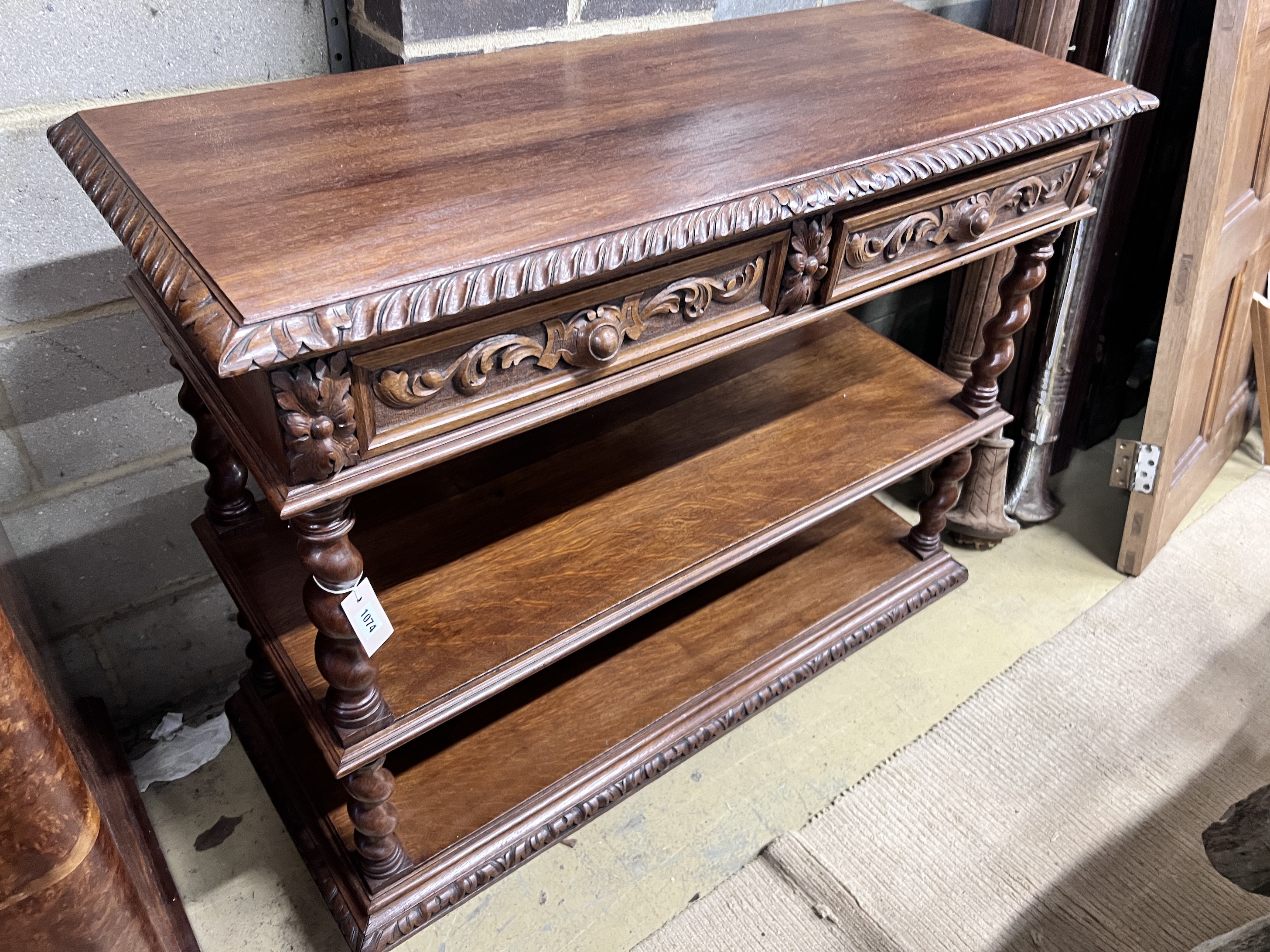 A French oak buffet, width 116cm, depth 44cm, height 98cm